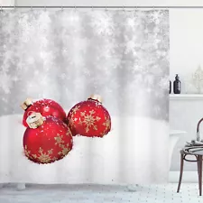 Christmas Shower Curtain Baubles on Snowflake Print for Bathroom