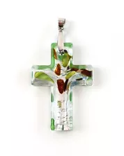 Hand Blown Art Glass Cross Pendant Jewelry Charm For Necklace Choker