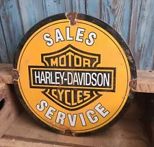 Harley Davidson Motorcycles Motor Bar & Shield Porcelain Sales & Service Sign