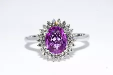 $4,500 14K WHITE GOLD 1.75CT NATURAL OVAL CUT PURPLE SAPPHIRE & DIAMOND RING