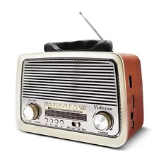 Videyas AM FM Portable Radio, Vintage Retro Shortwave Radio with Bluetooth Funct