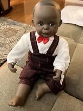 Original Porcelain African American Boy Doll "David" Yolanda Bello, Ashton-Drake