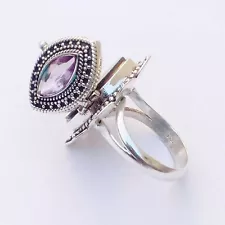 Amethyst Gemstone Handmade Poison Ring, 925 Sterling Silver Poison Box Ring