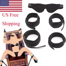 Bondage Chair Bed Restraint Harness Straps Handcuffs +Anklecuffs+Blindfold Set