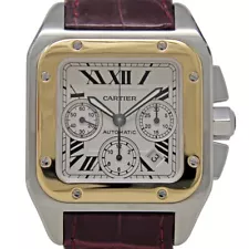 CARTIER SANTOS 100 CHRONOGRAPH 2740 STEEL GOLD LEATHER *2 YEAR WARRANTY* #2108-1