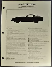 1984 Chevrolet Corvette Order Info FoIder Interior/Paint Colors Original 84