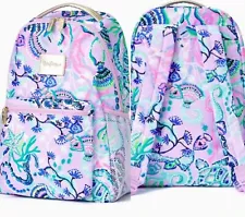 New Lilly Pulitzer Bahia Backpack Lilac Freesia Mermaid For You Mesh Zip Logo