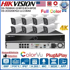 Hikvision 8CH 8MP ColorVu AcuSense CCTV System Mic DS-2CD2087G2-LU 8POE Lot US