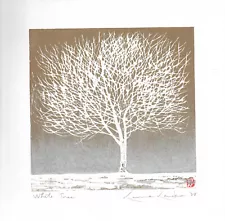 KUNIO KANEKO ANNUAL SALE Japanese Woodblock Print WHITE TREE