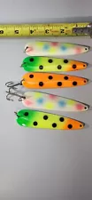 5 trolling or flutter spoons 4"long for salmon, walleye, pike, or bass