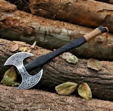 Custom Handmade Carbon Steel Blade Double Headed Viking Axe-Battle-Camping Axe