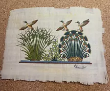 Genuine Handpainted Egyptian Papyrus Paper Flowers Birds Artwork 9x7" Signed