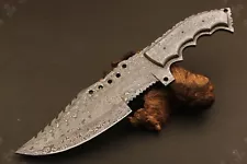 12.5"Hand Forged Rain Drop Damascus Steel Tracker Hunting Knife For Camping Y111