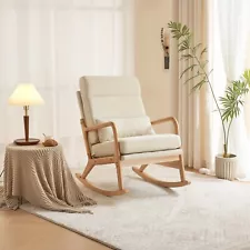 Dual Use Modern Off-White Nursery Rocking Chair with Solid Wood Frame