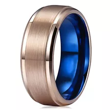 Ebay Wedding Rings For Men. 8mm Rose Gold Matte Tungsten Wedding Band Blue Inlay