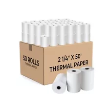 2 1/4" x 50' Thermal Paper Rolls, 50-Pack for Square & Credit Card Terminals,...