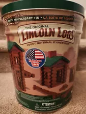 THE ORIGINAL LINCOLN LOGS 111 piece 100th ANNIVERSARY TIN made in USA *100% comp