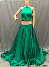 Sherri Hill Women Emerald Green 2pc Halter Neck Top W/ A Line Skirt - Size 10