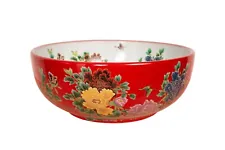 Unusual Beautiful Floral Patterned Wash Basin Sink, Flowers & Birds, Red