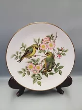 Spode England Fine Bone China Plate Birds on Pink Rose Bush Gold Trim 9.5"