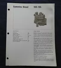 1966 GENUINE CUMMINS "V6E-195 DIESEL ENGINE" SPECIFICATION BROCHURE