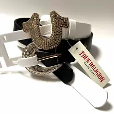 NWT Original 2pc TRUE RELIGION Belts Horseshoe Rhinestone Size S/M Black White