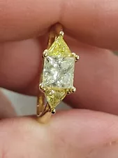 1.4ct 14k Gold Diamond Ring Canary Yellow Princess Trilliants NATURAL Not Scrap