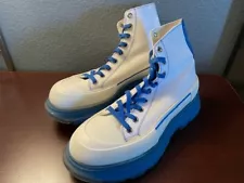 ALEXANDER MCQUEEN White/Blue Canvas Rubber Exaggerated Ankle Boots Men's Shoes