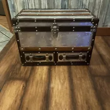 Aluminum Wood Leather Aviation Aviator Chest Trunk 13"H x 19.5"L x 11"D