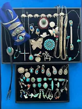 Vintage Jewelry Lot Sterling Silver Turquoise 50Pc Southwest Tribal Mexico Mix