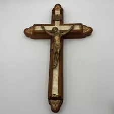 Vintage Wood Cross Crucifix 13" with Holy Water Bottle Candles Hidden Storage