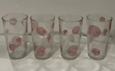 4 Vintage MCM Anchor Hocking 12 Oz. Drinking Glasses Tumblers Pink White Spiral