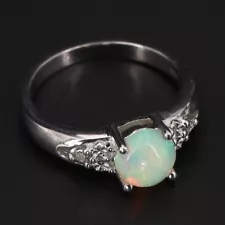 Sterling Silver - DESIGNER RJ Diamond & Opal Cabochon Ring Size 7 - 3g