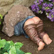 Adorable Hide & Seek Gnome Boy Hiding Under Rock Garden Statue