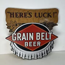 Antique Grain Belt Beer "There's Luck" Wooden Sign Advertisement Minneapolis MN