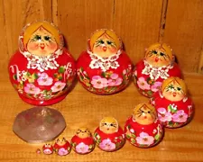 Russian nesting dolls Matryoshka MINIATURE PINK 10 hand painted Ulyanova signed