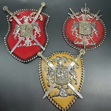 Vintage Medieval Coat of Arms Shields Wall Hanging Plaque 3pc Lot