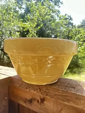 Large Antique Yellow Ware Kitchen Bowl 12" Round with Lovely Design Imprinted!