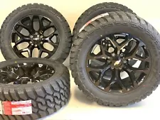 20 INCH GMC CHEVY SILVERADO SNOWFLAKE WHEELS BLACK RIMS MT TIRES 33125020 6X139