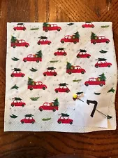 SALE (2) Individual napkins for decoupage Mini Red Christmas Truck Tree # 7