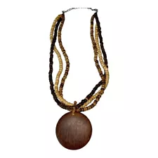 Necklace Earrings Wooden Beaded Pendant Statement 16" - 18" Boho Chic Festival