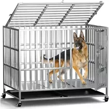 42'' Stainless Steel Dog Cage & Playpen Heavy Duty Indoor/Outdoor Kennel Crat...