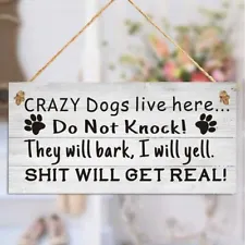 Crazy Dogs Live Here Sign Christmas Wooden Pendant Hanging Board Home Decor