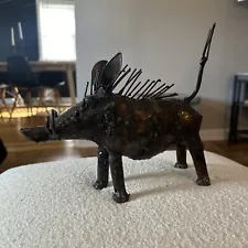 African Scrap Art Warthog Sculpture Boar Green Art /Metal Art Statue