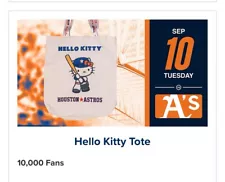 Houston Astros Hello Kitty Tote Bag SGA Pre Sale 09/10/2024