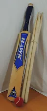 Vintage Cricket Lot Hawk Supreme Bat Size 5 with 4 Stumps & Red Ball