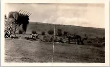 Antique Photo of Man Riding Horse Drawn Rake/Plow For Hay Cultivation Farm 3"x5"