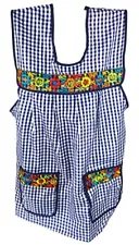 Traditional Mexican Apron For Women With Pockets Beautiful Flower Embroidery One