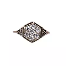 Vintage Antique 14k White Gold 0.50CT VS Diamond Filigree Cluster Ring size 7.5