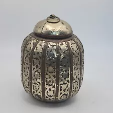 Antique Wooden Betel Or Opium Jar Adorned With Silver Toned Metal & Copper